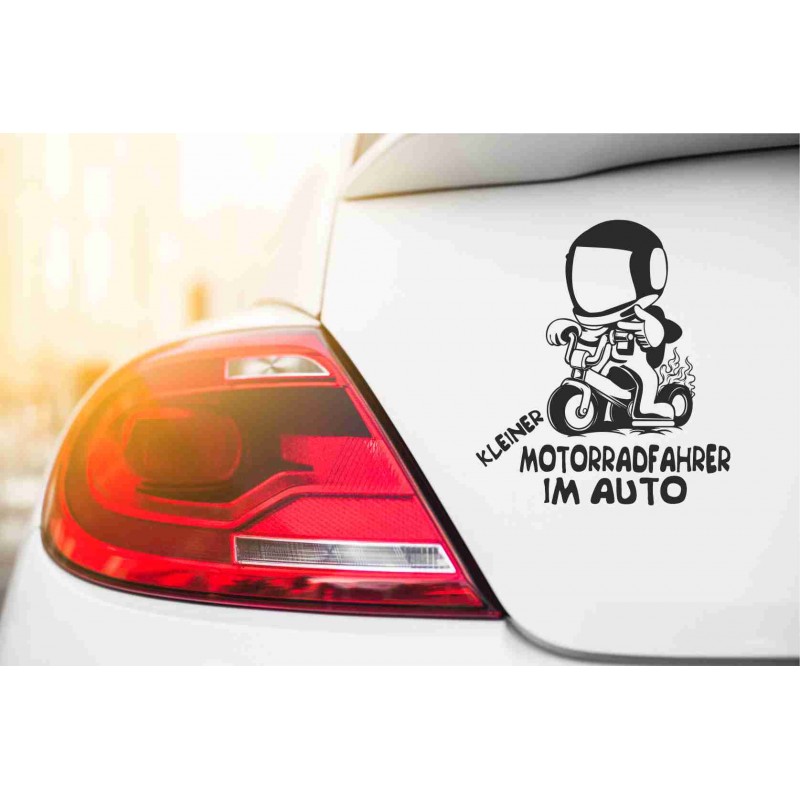 Aufkleber "Kleiner Motorradfahrer im Auto"