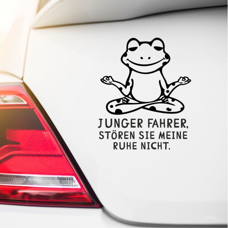 Autoaufkleber junger Fahrer mit meditierendem Frosch und Zen-Spruch