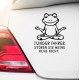 Autoaufkleber junger Fahrer mit meditierendem Frosch und Zen-Spruch